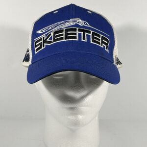 Skeeter Team Logo Trucker Hat Yamaha Eat Sleep Fish Blue White Adjustable EUC
